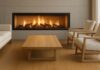 Are Inbuilt Wood Fireplaces Environmentally Friendly? Modern inbuilt wood fireplace with a sealed firebox and matched flue kit, bright clean flames visible through clear glass.