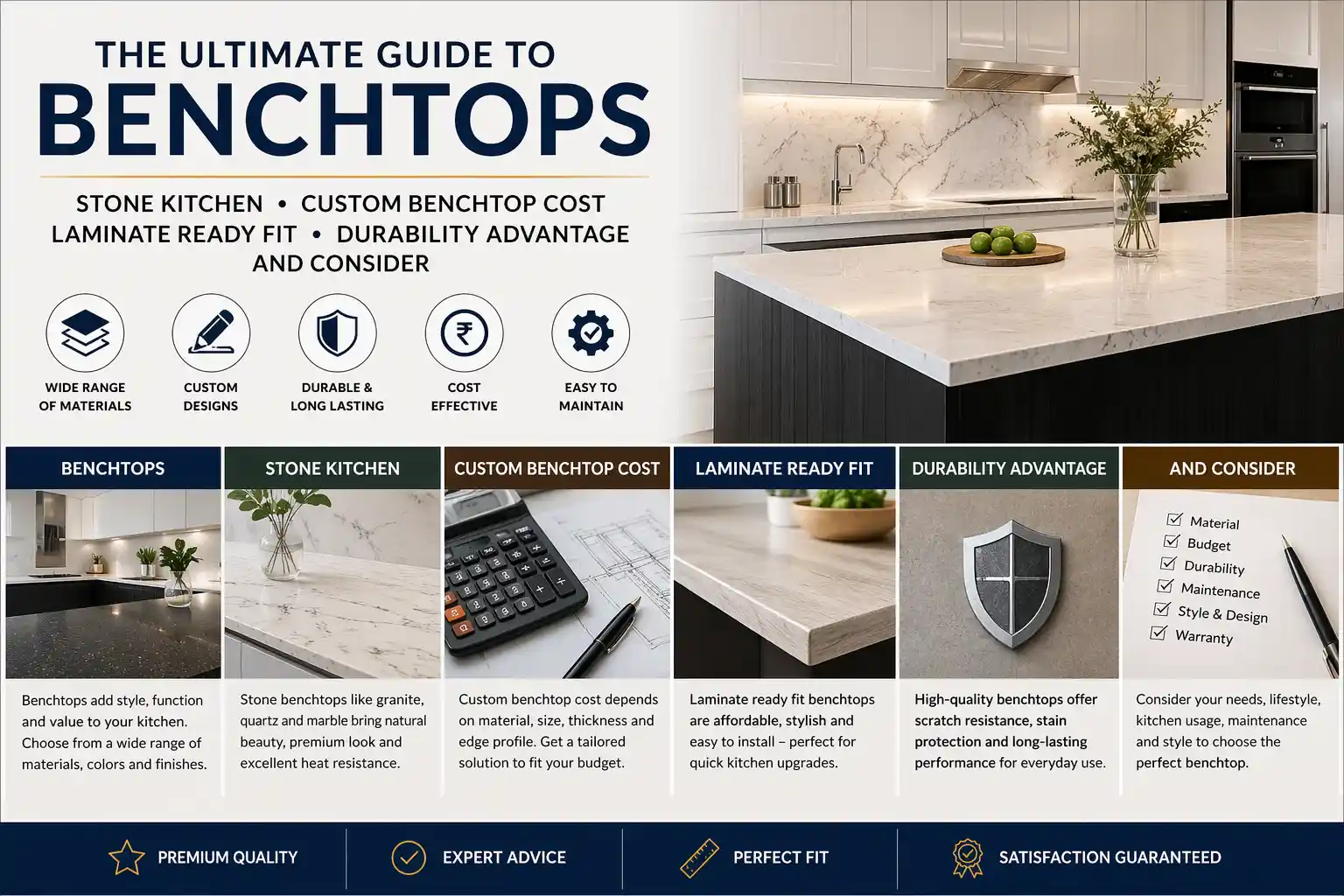 Choosing the Right Kitchen Benchtop: Stone, Laminate, Custom & Ready-Made Options