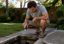 How to Tell If Your Blocked Drain Is a Quick Fix or a $10,000 Problem Homeowner checking an underground utility pit for a possible hidden water leak