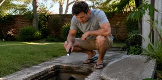 How to Tell If Your Blocked Drain Is a Quick Fix or a $10,000 Problem Homeowner checking an underground utility pit for a possible hidden water leak