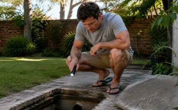 How to Tell If Your Blocked Drain Is a Quick Fix or a $10,000 Problem Homeowner checking an underground utility pit for a possible hidden water leak