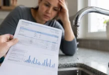 Why Is My Water Bill So High? 10 Hidden Causes Australian Homeowners Often Miss Australian homeowner checking a high water bill next to a dripping kitchen tap