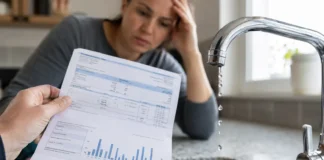 Why Is My Water Bill So High? 10 Hidden Causes Australian Homeowners Often Miss Australian homeowner checking a high water bill next to a dripping kitchen tap