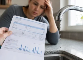 Why Is My Water Bill So High? 10 Hidden Causes Australian Homeowners Often Miss Australian homeowner checking a high water bill next to a dripping kitchen tap