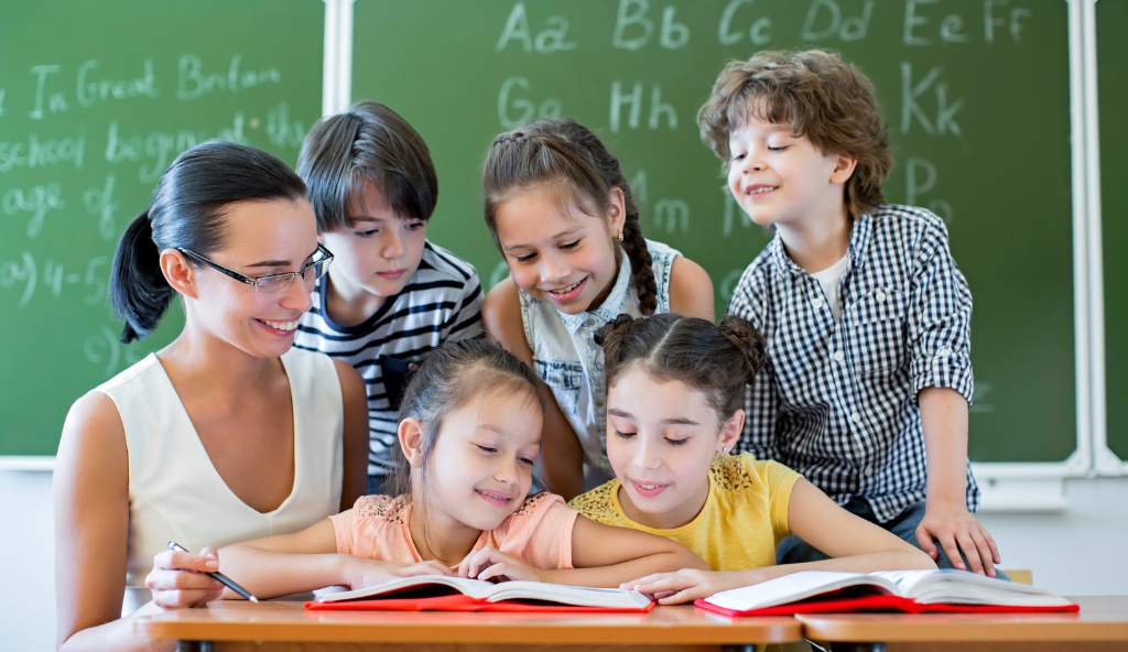 Homeschooling scene with a parent teaching a child at home