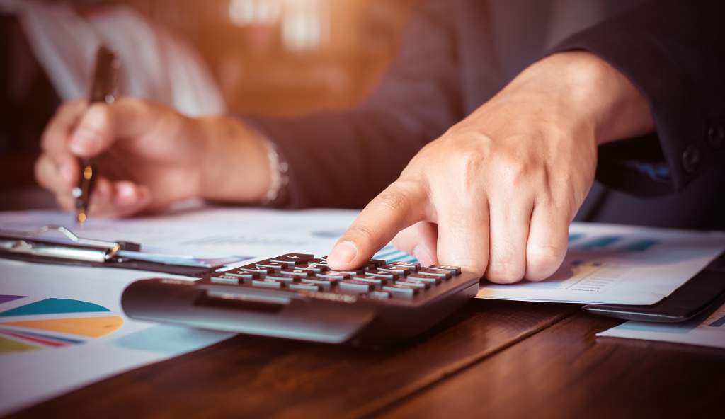 Professional accountant reviewing business finances on a laptop