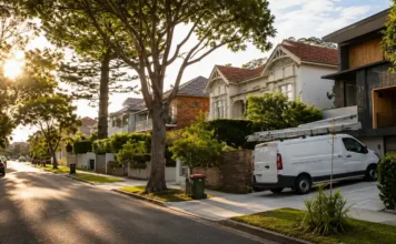 Why Tradie Callouts Cost More in Some Sydney Suburbs Than Others Plumbing service van parked outside residential homes on a suburban street