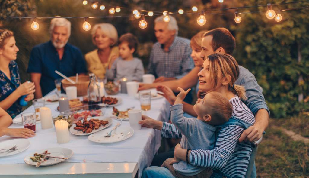 Happy family enjoying a meal together at a restaurant